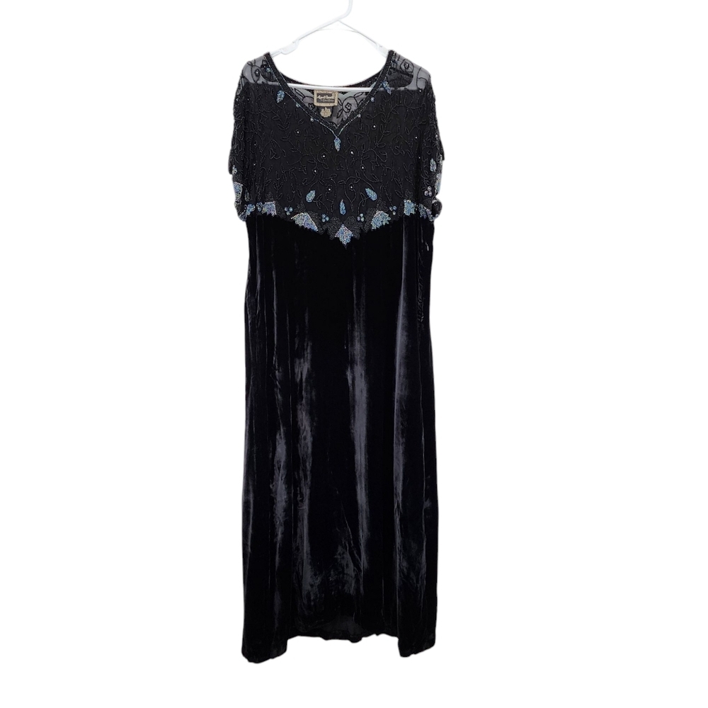 April Cornell Women's Vintage Velvet Beaded Lace Shoulder Midi Dress